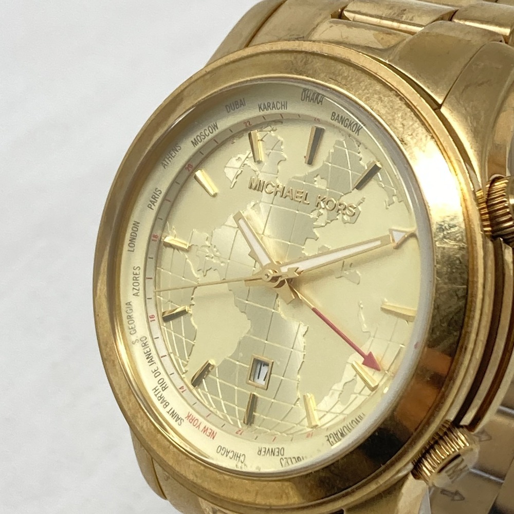 Michael Kors Watch Men 45mm Gold Tone Date World Time MK5960 100M New Battery 7" - Picture 4 of 15